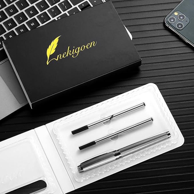 Rollerball Pen for Men Women Luxury Metal Executive Pens Home Office Use with 2 Extra Refills Black Ink 0.7mm G2(gray)