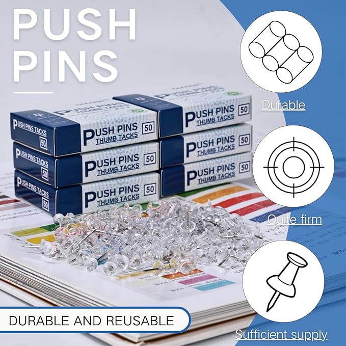 300pcs Clear Push pins for Bulletin Board Thumb Tacks for Walls pushpins Wall pins