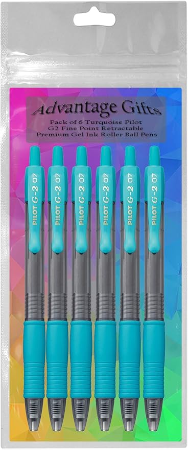 Pilot G2 Retractable Premium Gel Ink Roller Ball Pen (.7mm) Turquoise Ink 6-pk, Refillable & Comfort Grip Bundle with Plastic Pouch