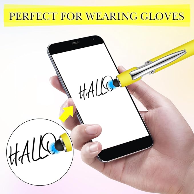 Zonon 38 Pieces Rubberized Ballpoint Pen with Stylus Tip Stylish Metal Pen Capacitive Styli with Soft Rubberized Grip, Black Ink for Most Devices(Yellow)