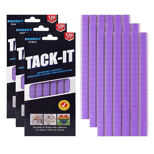 Feosky Adhesive Poster Sticky Tack Putty, Reusable and Removable Adhesive Putty, Mounting Putty for displaying Wall Paintings, Picture, Decoration, Crafts (Purple, Pack of 3)