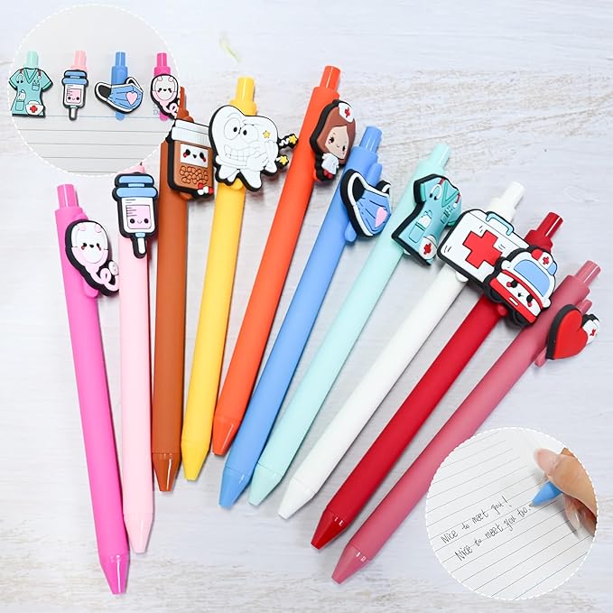 Nursing Pens 10Pcs Cute Novelty Gel Pens Funny Doctor Ballpoint Pen Nurse Accessories for Work Aesthetic Black Ink for Cna Medical Nursing Student Supplies Nurse Week Back to School gifts Party Favor