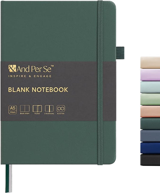 &And Per Se Blank Journal Notebook, 160 Pages, 5.7 x 8 inches College Ruled Thick Paper Notebook Journals for Writing, Hardcover Notebook(1 Pack, green)