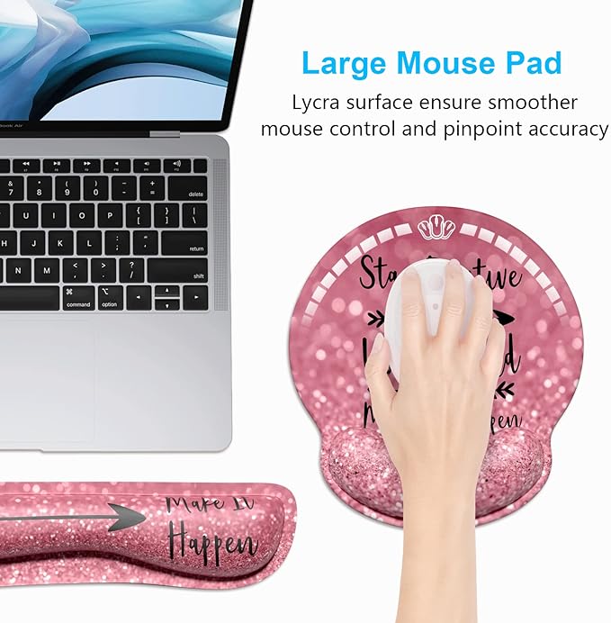 Dapesuom Keyboard Wrist Rest and Mouse Pad with Wrist Support, Cute Memory Foam Cushion for Keyboard and Mouse Set, Ergonomic Desktop Pad Rests with Non Slip Base for Easy Typing & Pain Relief, Quotes