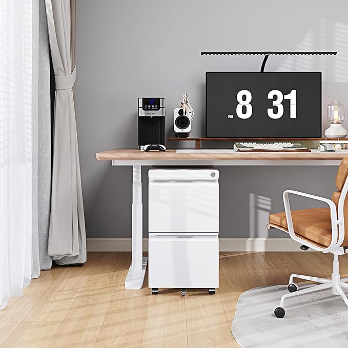 Mobile File Cabinet with Lock Steel Small Rolling 2 Drawer File Cabinet Legal/Letter/A4 Size Under Desk Metal Filing Cabinet for Home Office Vertical Filing Cabinet Printer Stand Assembly Required