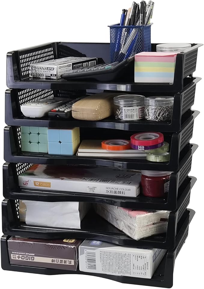 Ggbin 6 Tier Desktop A4 Paper Storage Tray, Stackable File Organizer Trays, Black