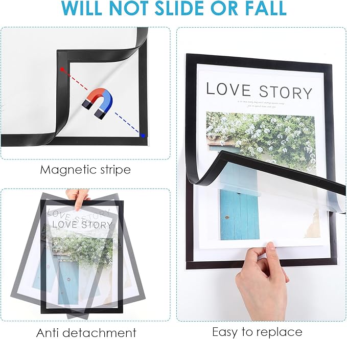 MAQUITA 12 Pcs 8.5 x 11'' Self-Adhesive Magnetic Wall Signs Holder Magnetic Picture Frame Document Holder Wall & Window Adhesive Frames for Office Home Store Restaurant