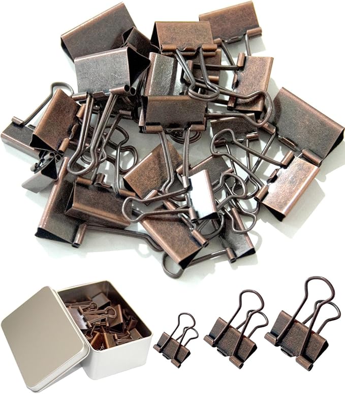 Assorted Binder Clips 0.75/1/1.25in 25-Pack - Copper Tone Clips for Office & Home