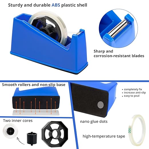HTVRONT Heat Tape Dispenser - Sublimation Heat Transfer Tape Dispenser Holder fits 1"& 3" Cores, Blue Desk Dispenser Sets for Office and School
