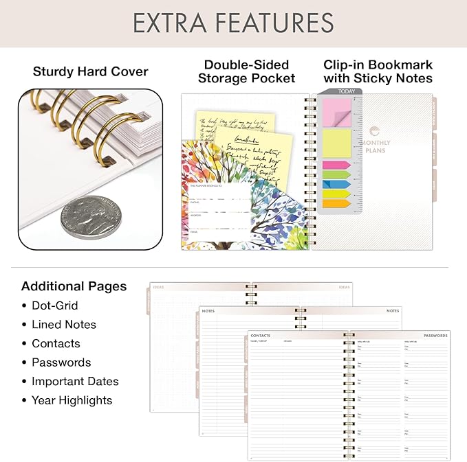 ESSENTIAL PRO Undated Daily, Weekly & Monthly Planner,Monthly Tabs,Daily Tracking,Notes Pages,Storage Pocket,Bookmark w Sticky Notes (Tree Seasons)