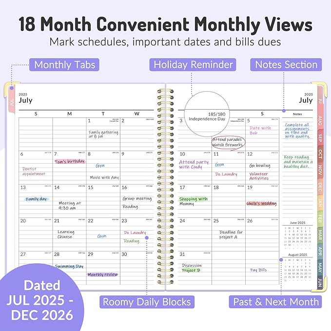 Jul 2025 - Dec 2026 Planner, Forvencer Academic Planner 2025-2026, 18 Month Daily Planner, 8.5" x 11", Weekly & Monthly Agenda Book, Hardcover Calendar Book, School Supplies for Student Teacher, Black