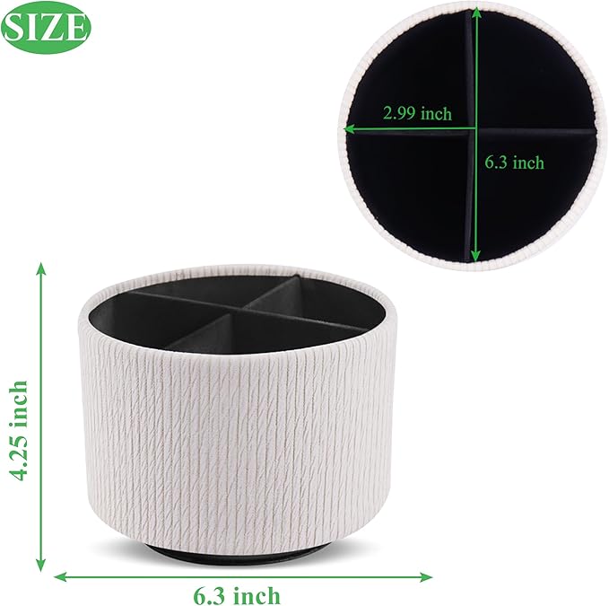 Hennaja Round Leather Art Supply Organizer,Remote Control Holder,360 Degree Spinning,Multi-Functional Pencil Holder,4 Compartments Desktop Stationary Organizer(1-Wood Beige)