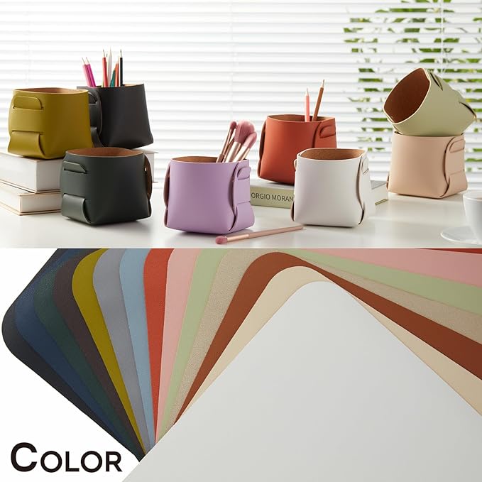 HOMIEAZICOZI 2-Pack Cork Leather Desk Accessories Storage - Pencil Pen Holder - Makeup Brush Holder Organizer - Stylish Addition to Home Decor (Purple)