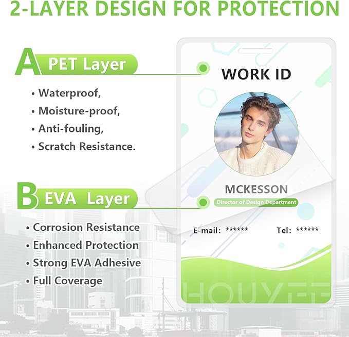 HOUYEE 100 Pack 5Mil Thermal Laminating Pouches, 2.5x4.25 Inches ID Badge Size Laminate Pouches with Hole, Ultra Clear Laminating Sheets, HeatSeal Laminator Pouches for ID Cards, Name Tags, Office Use