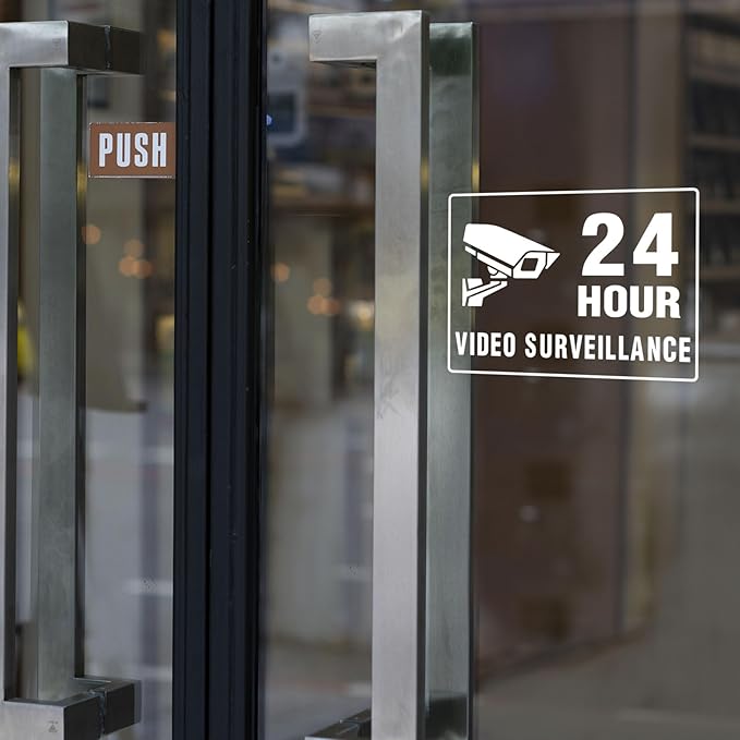 24 Hour Video Surveillance for Business Sign 8x6 Inch No Vaping Sticker Vinyl Sign Window Door Transparent Decals 2 Pack