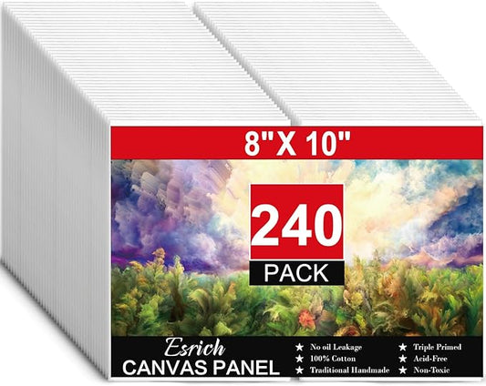 ESRICH Canvas Boards for Painting 8x10, 240 Pack Canvases for Painting Cotton Primed Acid Free Blank Canvas Panels for Oil Paint, Watercolor, Acrylic Paint, Gouache and Tempera.