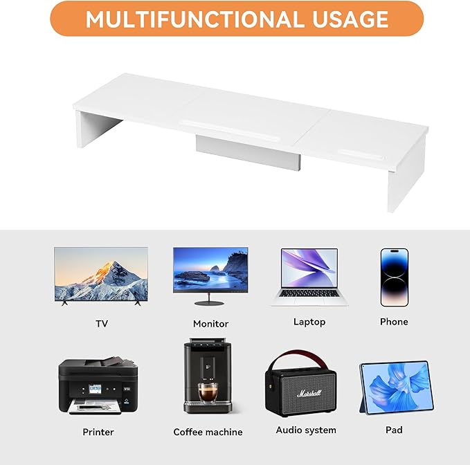 Dual Monitor Stand Riser with Phone Tablet Holder, 35.8in Large Monitor Stand for Desk, Computer Monitor Stand for 2 Monitors, Desk Shelf for Top of Desk, Desktop Organizer for Laptop, Printer, TV