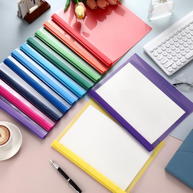 48 Pack Plastic Report Covers with 3 Prongs Presentation Folders Bulk, 100 Sheet Capacity, Clear Front Report Covers for Presentation Document Paper School Office Supplies (Colorful)