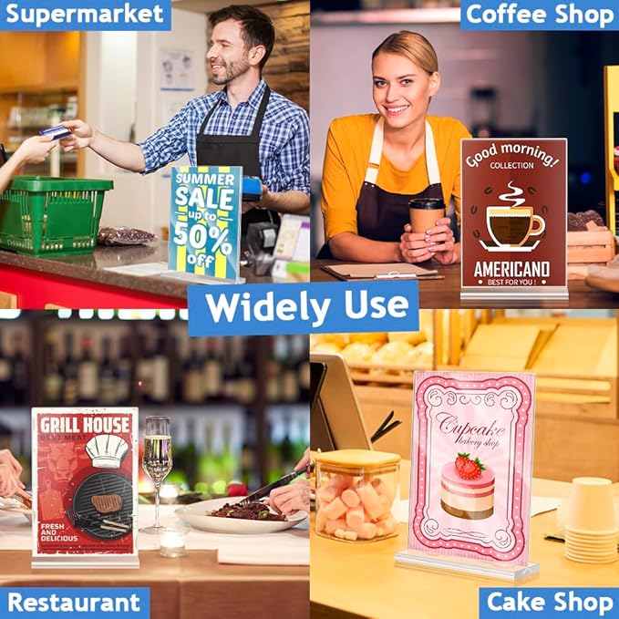 9 Pack Acrylic Sign Holder, 5 x 7 Double-Sided Acrylic Stands, Clear Display Stand, Table Top Sign Paper Holders, Vertical Menu Holder for Restaurant Office Store Home Party
