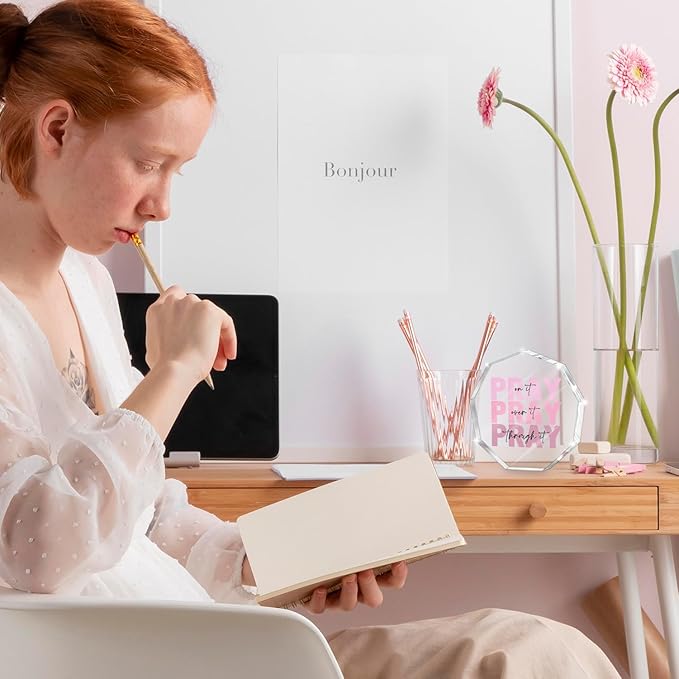 Pink Christian Gifts for Women, Appreciation Gifts for Women, Pink Desk Decorations for Office, Dorm Room Decor, Christian Desk Plaque- Pray on it-Bible Verse Decoration(Nonagon)