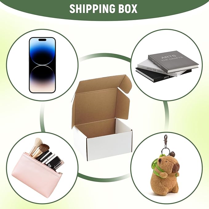 25 Pack 8"x6"x4" inch Small Shipping Boxes White Corrugated Cardboard Box for Small Business, Mailer, Shipping, and Packing