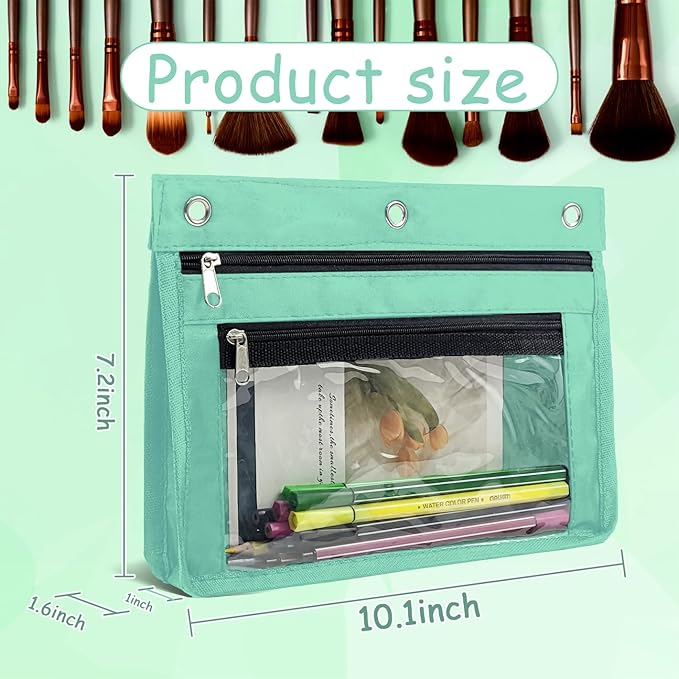 YoeeJob 1 Pack Pencil Pouch for 3 Ring Binder, Expandable Binder Pouches with Zipper, Large Capacity Pen Holder Case with Clear Window School Class Office Organizers, Lake Blue