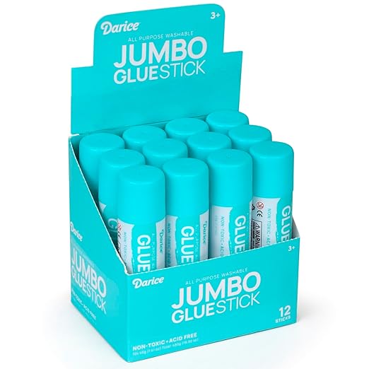 Darice 12 Jumbo Glue Sticks, 1.4 Oz All Purpose Stick Glue, Strong Hold, Easy Stick, Quick Drying, Non-Toxic, Scrapbooking, Back to School Supplies, Home, Office