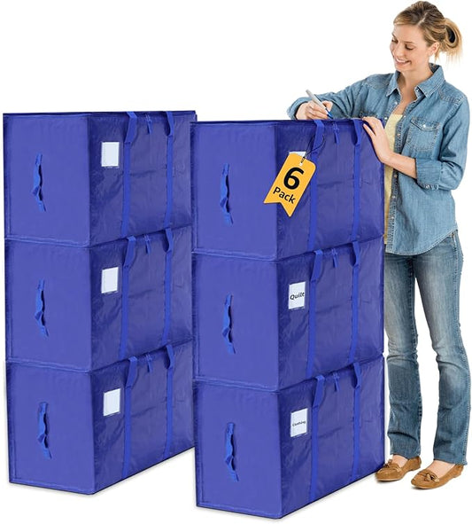 Moving Bags Heavy Duty Extra Large, Moving Boxes, Moving Supplies Essentials, Blue Storage Bins with Lids, Plastic Packing Totes, Storage Bags for Clothes with Handles & Zippers(Blue, 6 Pack)