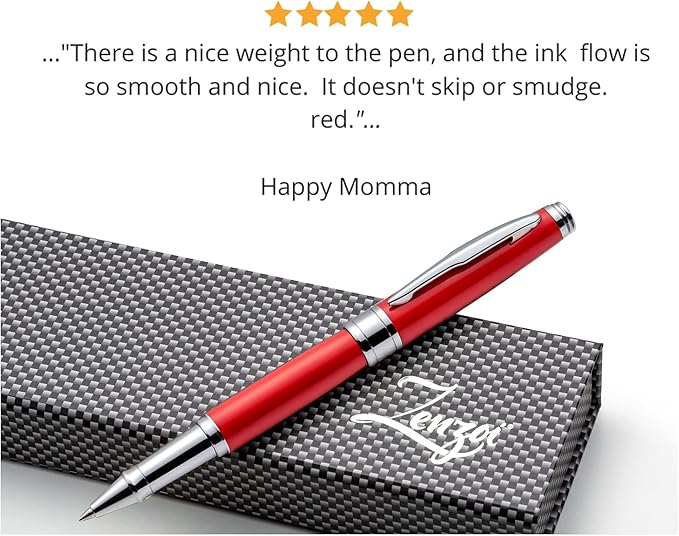 ZenZoi Red Elegant Executive Rollerball Pen - Smooth Writing Fine Point Roller Gel Ink Refills - Fancy, Luxury Gift Set for Men or Women - Premium, Refillable, Professional