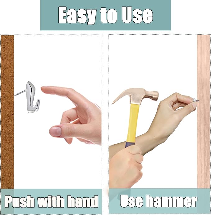 30 PCS Picture Hanging Nails Thumb Tacks for Wall Hangings, Heavy Duty Push Pins Wall Hooks for Drywall Cork Board, Picture Hanging Kit with Nails High Heel Silver