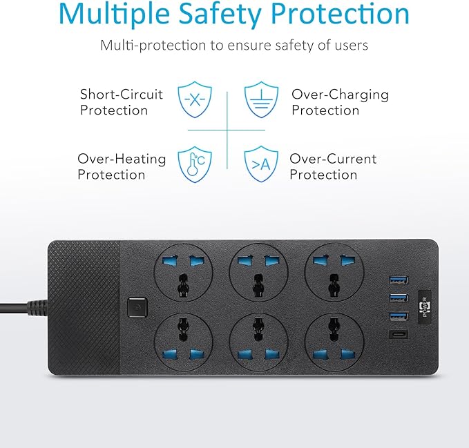 Australia Travel Adapter, Jumpso Australian Power Strip with 6 Universal Outlets 4 USB Charging Ports (1 USB C), Type I AU Plug Adapter for US to New Zealand China Argentina Fiji