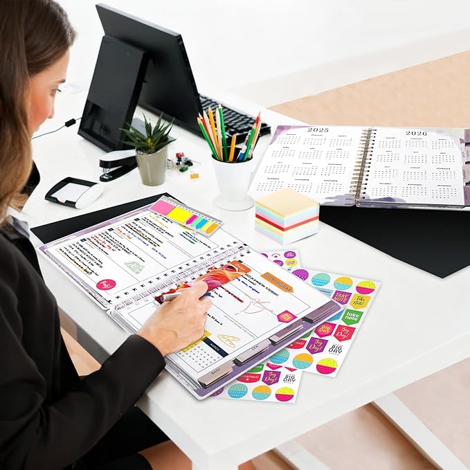 Planner 2025-2026, 18 Months Large Academic Daily Weekly Monthly Planner Organizer, July. 2025 - Dec. 2026, 8.5x9.8" Agenda with Page Tabs, Separator Page, Pocket Folder, Bookmark, Stickers & Sticky Note Set