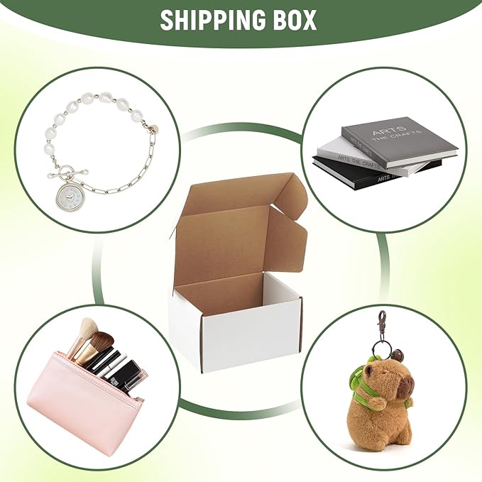 25 Pack 7"x5"x4" inch Small Shipping Boxes White Corrugated Cardboard Box for Small Business, Mailer, Shipping, and Packing