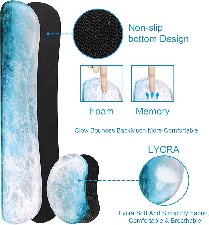 iCasso Keyboard Mouse Pad Set,Extended Gaming Mouse Pad + Keyboard Wrist Rest Support, Memory Foam, Easy Typing Pain Relief, 3Pcs (35.4×15.7 in) Large Ultra Thick Mousepad Desk Mat (Beach)