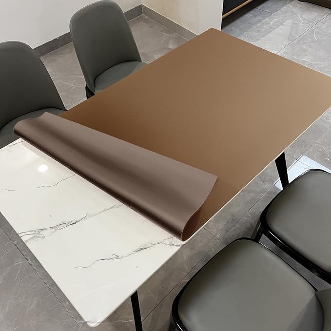 Leather Table Cover,1.8mm Thick,42x66 Inch Table Protector,Table Protector for Dining Room Table,Dining Table Cover,Table Cover Protector(Mud Color+Champagne Gold,42x66)