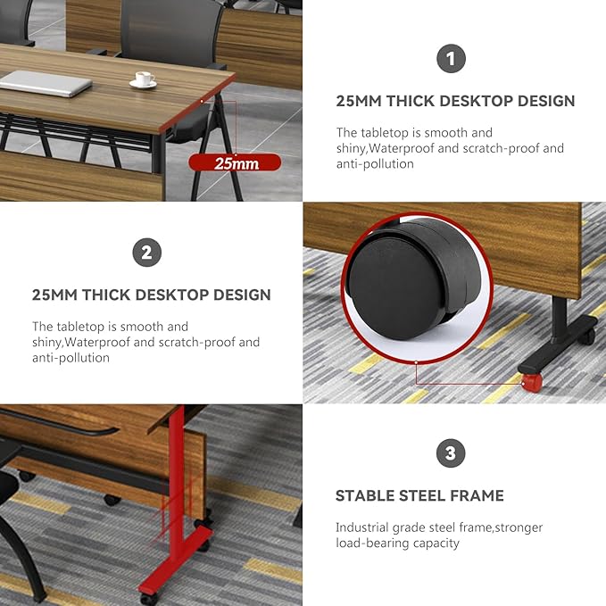 Folding Conference Table,Mobile Conference Room Tables Rolling Meeting Table with Caster Wheels,Flip Top Mobile Training Table,Foldable Rectangle Seminar Tables for Office,Classr (8pack, 61in)