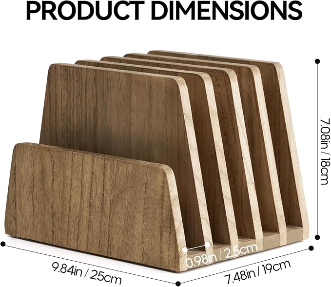 KIRIGEN Wooden Desk Mail Organizer 5 Slots File Paper Holder Desktop Wood Document Letter Holder Organizer for Home Office Dark Brown (5KWJJ-DBR)