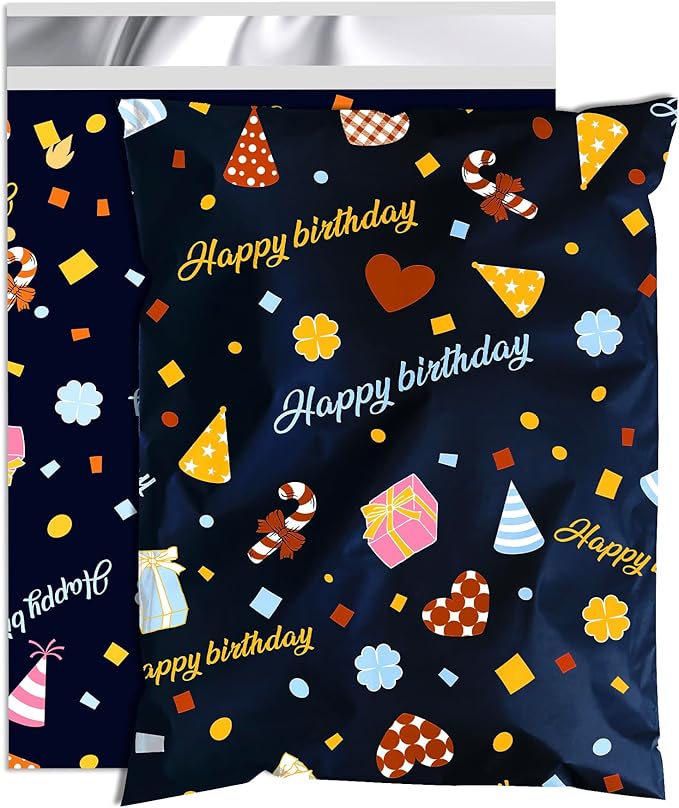 Happy Birthday Poly Mailer 12x15.5 Inch 50 Pcs, Waterproof Shipping Bags for Clothing, Tear-Resistant Mailier Bags, Strong Mailing Bags with Self-Seal