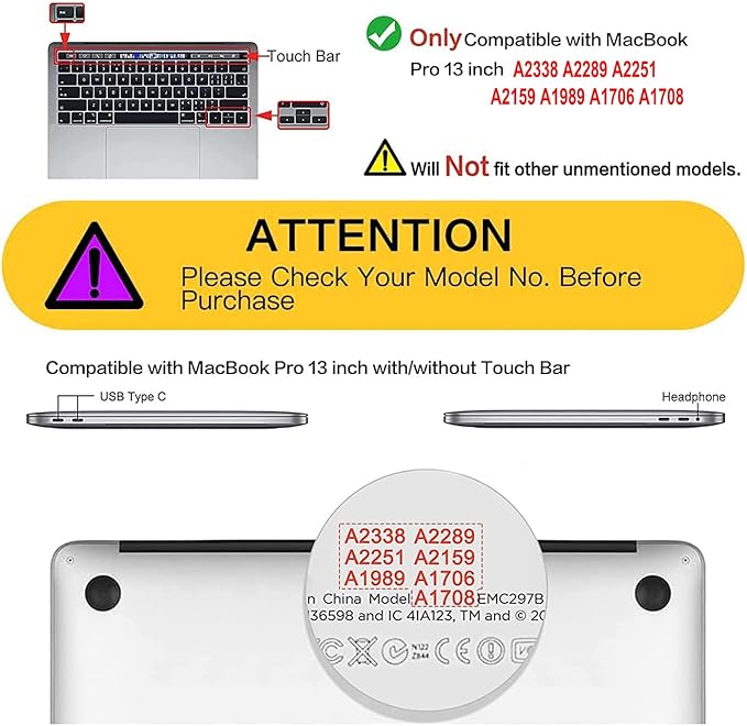 Compatible with MacBook Pro 13 Inch Case M2/M1 2025 2022-2017 A2338 A2289 A2251 A2159 A1989 A1706 A1708 Plastic Hard Shell Case&Keyboard Cover&Mac OS Keyboard Sticker (Black Cat A)