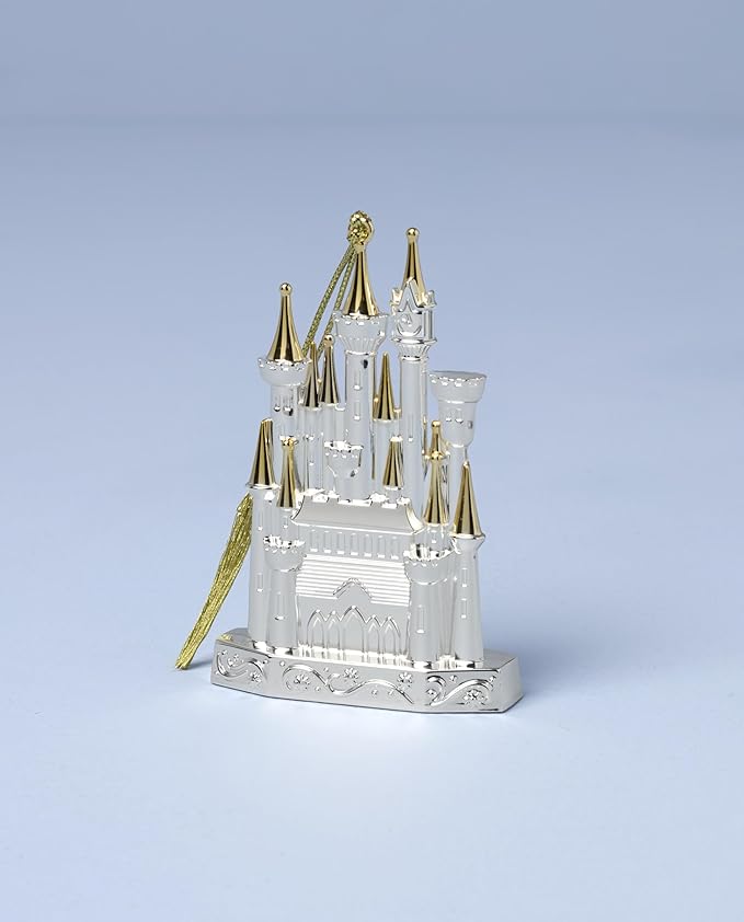 Lenox Ornament, 2025 Cinderella Castle Silverplate Ornament, Silverplated Stainless Steel Material with Gold Accents, Gold Hanging Cord, Christmas Decoration, Tree Decor, Christmas Ornaments (1 Piece)