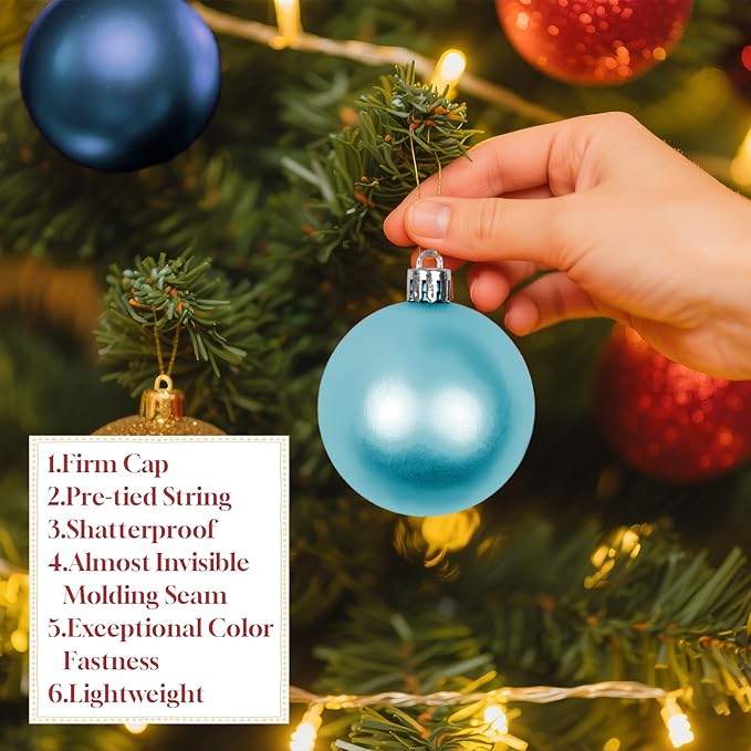 Christmas Tree Decorations Ornament Set, 60ct 2.36 Inches Blue and Gold Shatterproof Christmas Ball Ornaments, Hanging Ball for Xmas Holiday Wedding Party Decor