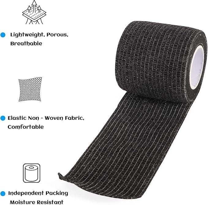 36 Rolls Elastic Self Adhesive Bandage Wrap 2 Inch, Breathable Non Woven Cohesive Bandage, Vet Wrap for Dogs, Ankle Sprains Swelling Medical First Aid Tape, Sports Athletic Tape Black