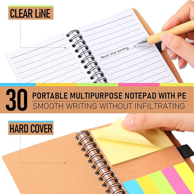 Yeaqee 30 Set Inspirational Spiral Notebook Bulk with Motivational Bamboo Ballpoint Pens Sticky Notepad Employee Appreciation Gifts for Teacher Staff Team Nurse Housekeeping Week Medical Assistant