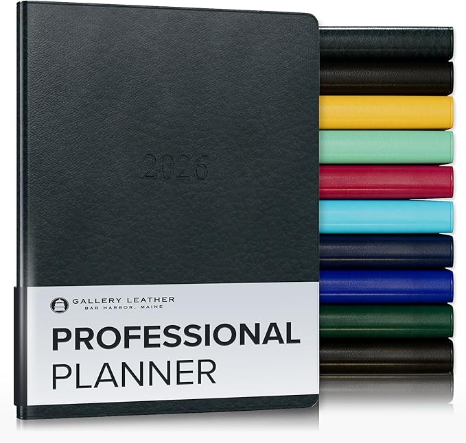 Gallery Leather Professional Weekly Monthly Planner 2026, Elegantly Bound Calendar Planner and Notebook with Stylish Gold-Gilded Page Edges, 12 Months - Tremont Atlantic - 9 x 7 "