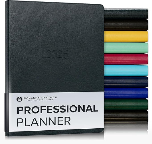 Gallery Leather Professional Weekly Monthly Planner 2026, Elegantly Bound Calendar Planner and Notebook with Stylish Gold-Gilded Page Edges, 12 Months - Tremont Atlantic - 9 x 7 "