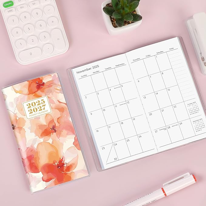 Pocket Calendar 2025-2027, Floral 2026-2027 Monthly Planner - 3.7" x 6.7" - Runs from July 2025 Until December 2027, 2026 Pocket Planner with PVC Cover for Home, School, Office Supplies