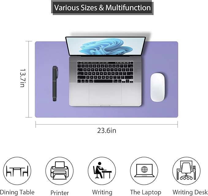 Leather Desk Pad Protector, Mouse Pad, Non-Slip Computer Mat for Desk, PU Leather Office Desk Mat for Home & Office, Waterproof Laptop Desk Blotter for Keyboard and Mouse, Taro Purple (13.7''X23.6'')