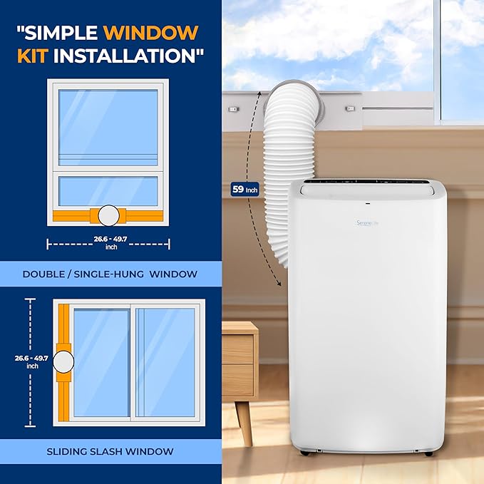 SereneLife Small Air Conditioner Portable 14,000 BTU with Built-in Dehumidifier - Portable AC unit for rooms up to 650 sq ft - Remote Control, Window Mount Exhaust Kit