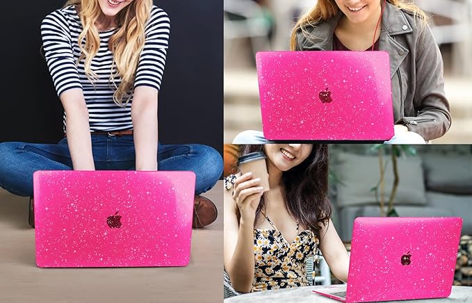 CISSOOK Compatible with MacBook Pro 13 inch Case M2 M1 2025-2016 Release A2338 A2251 A2289 A2159 A1706 Model with Touch Bar, Sparkly Plastic Hard Shell &Keyboard Cover, Rose Pink Glitter