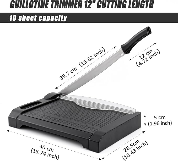 TIANSE Paper Cutter 3 in 1 Paper Trimmer Guillotine with Safety Blade Lock 5 to 10 Sheet Capacity Paper Cutting Board for Home Office School